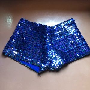 Blue Sequin Rave Shorts